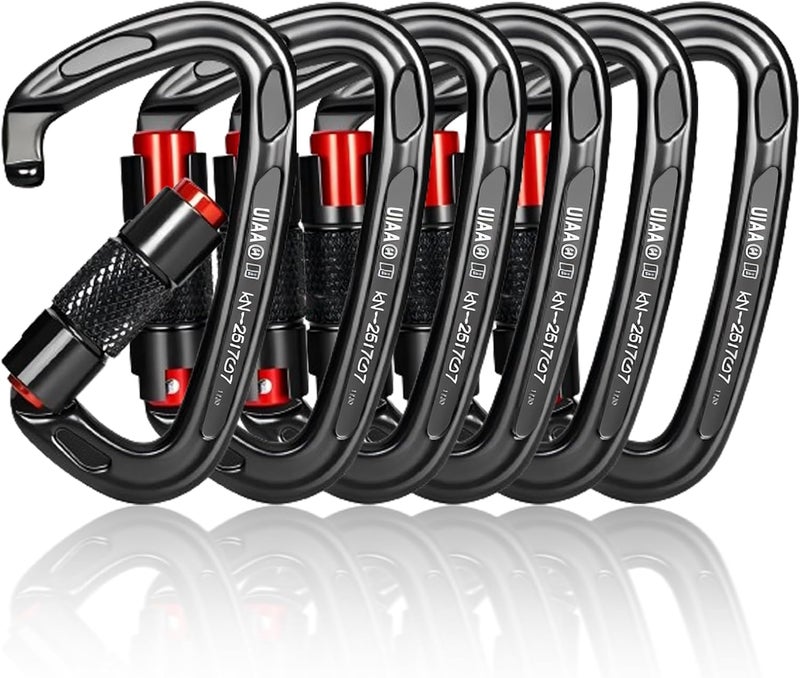 CTrowelpro UIAA Certified 25KN Carabiner Heavy Duty, Auto Locking Carabiners Clips, 6PCS Black Carabiner for Swing, pet Traction,3.93 Inch D Shaped, Large Size - Image 1